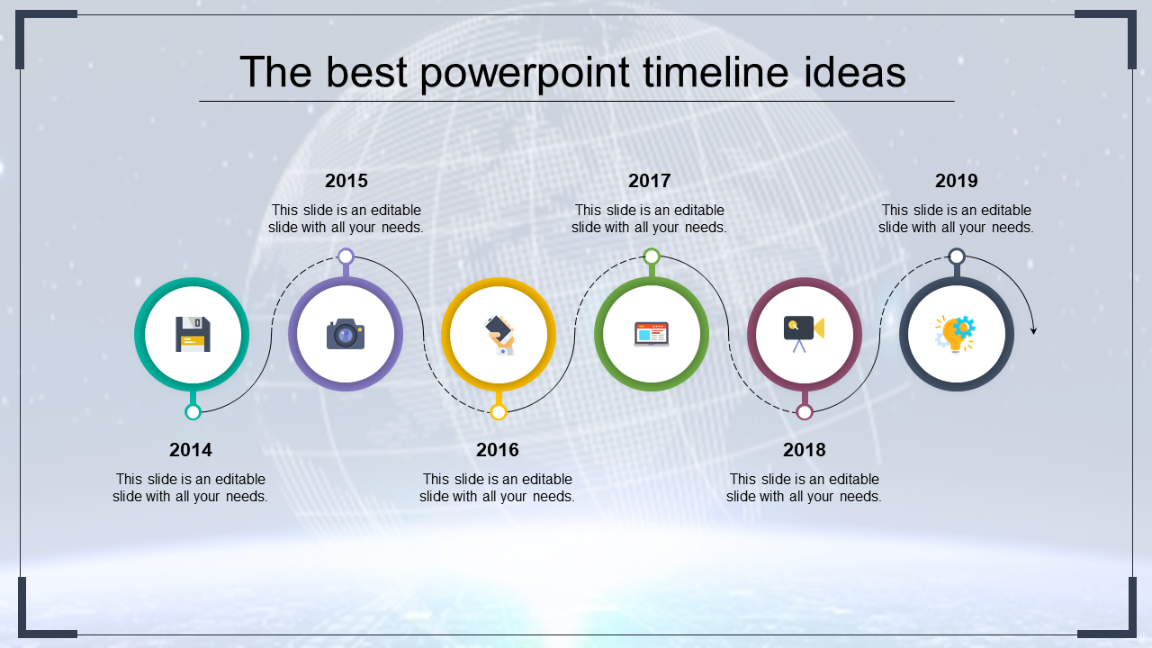 Timeline Design PowerPoint Template With Six Multi-Color 